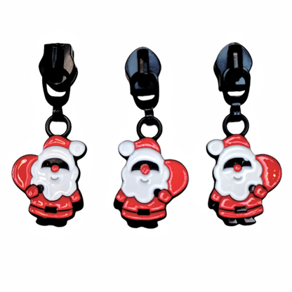 #5 Jollyday Santa Enamel Nylon Zipper Pulls in Matte Black - 3pcs at Atelier Fiber Arts