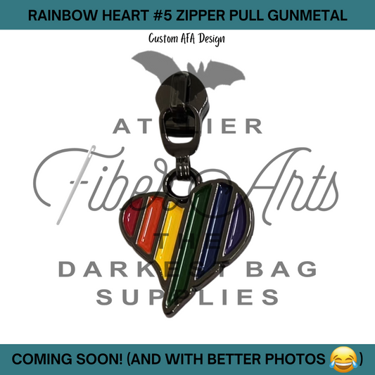 COMING SOON! #5 Rainbow Heart Enamel Nylon Zipper Pulls in Gunmetal - 3pcs at Atelier Fiber Arts