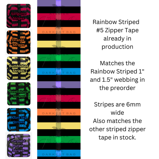 Pre-Order #5 Zipper Tape - Rainbow and Black Stripes - by the meter at Atelier Fiber Arts