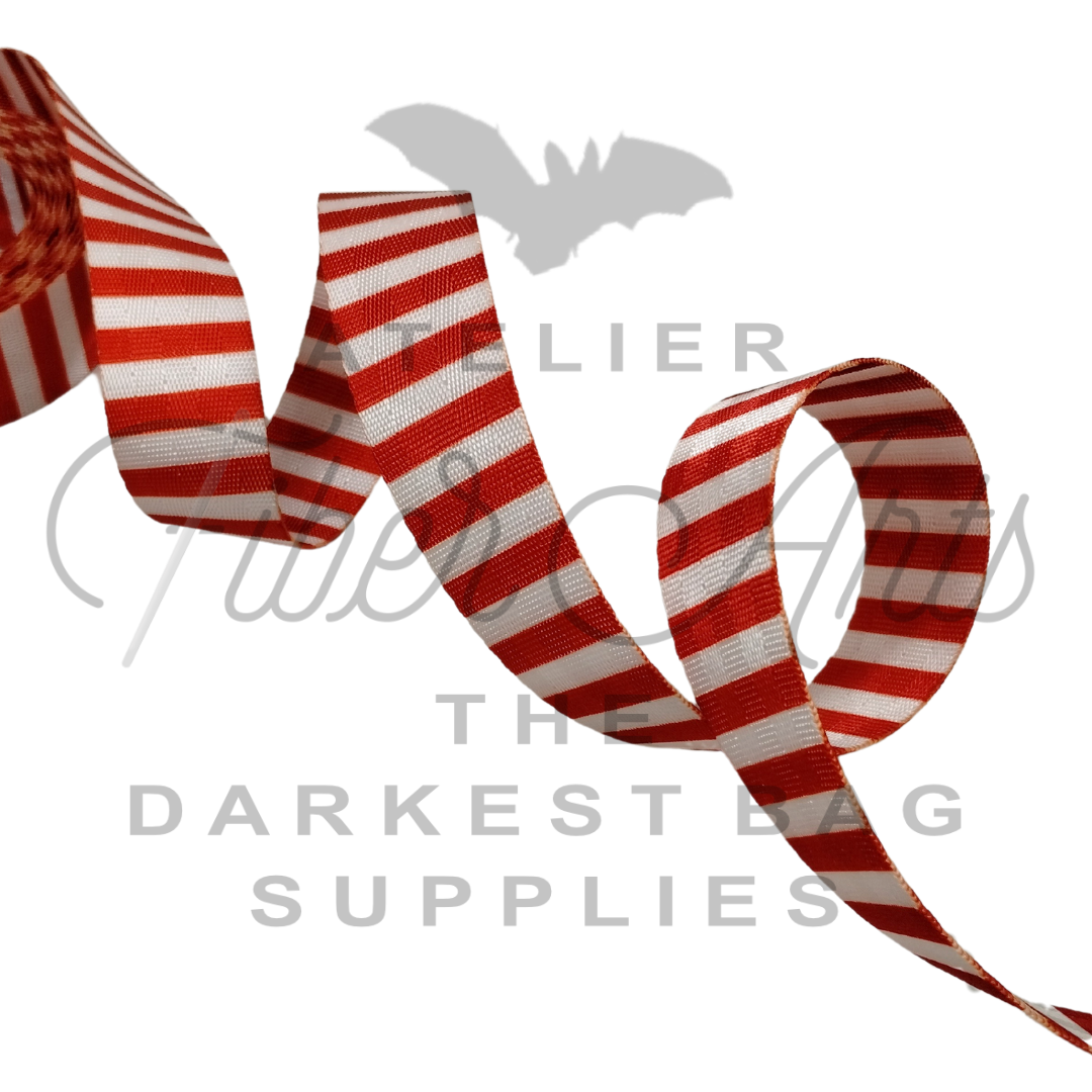 Webbing - Red + White Stripes - in 2 sizes, sold by the meter at Atelier Fiber Arts