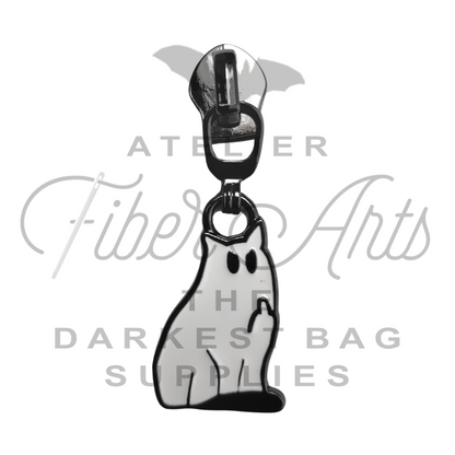 #5 Snarky Ghost Kitty Nylon Zipper Pulls - Gunmetal - 3pcs at Atelier Fiber Arts