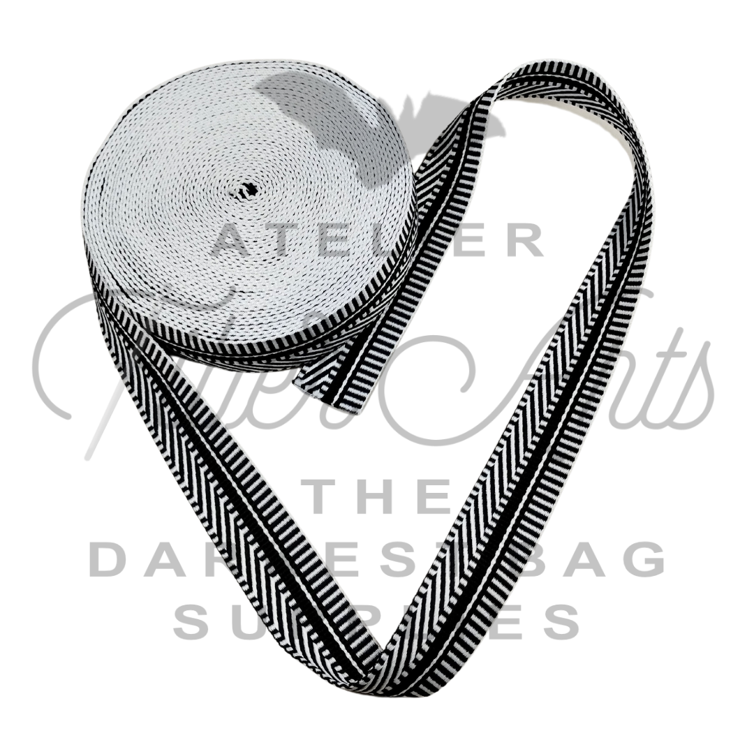 Webbing - Jaquard Stripes in Different Directions - 38mm (1.5in) - sold by the meter at Atelier Fiber Arts