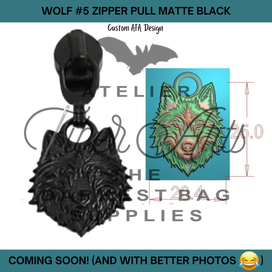 COMING SOON! #5 Wolf Nylon Zipper Pulls in Matte Black - 3pcs at Atelier Fiber Arts