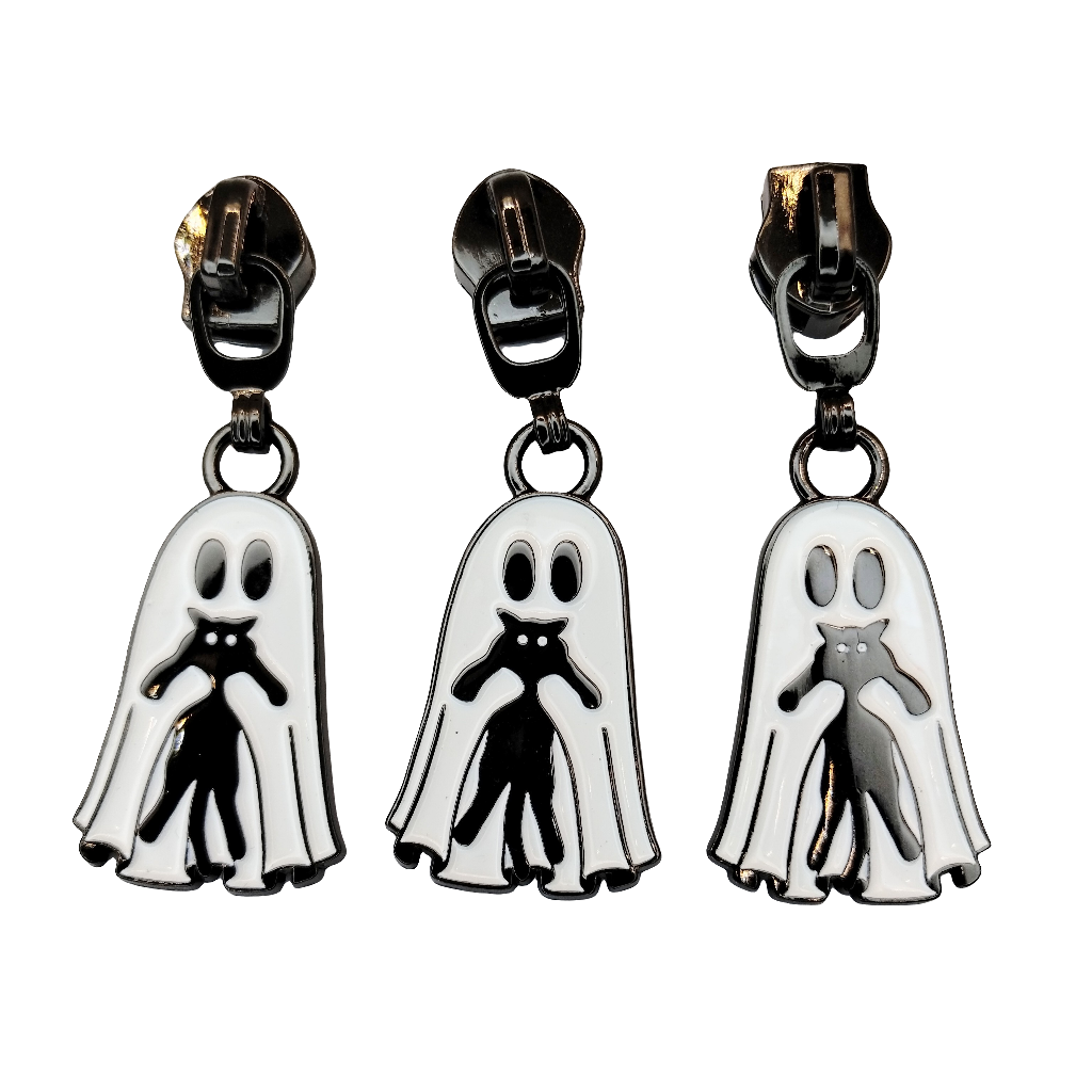 #5 Freaky Friends Enamel Nylon Zipper Pulls in Gunmetal - 3pcs at Atelier Fiber Arts