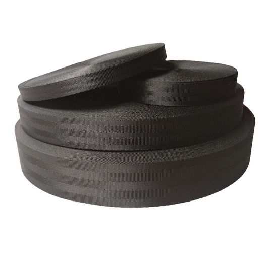 Webbing - Black - 0.5in, 0.75in, 1in, 1.5in - sold by the meter at Atelier Fiber Arts