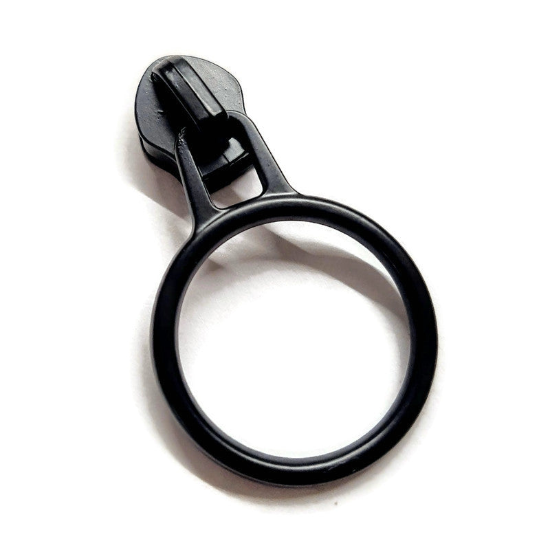#5 Large Ring Nylon Zipper Pulls Matte Black - 3pcs Atelier Fiber Arts