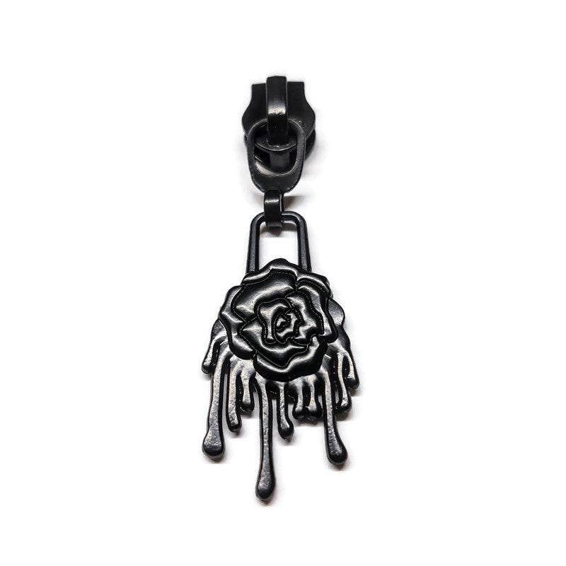 #5 Dripping Rose Nylon Zipper Pulls in Matte Black - 3pcs Atelier Fiber Arts